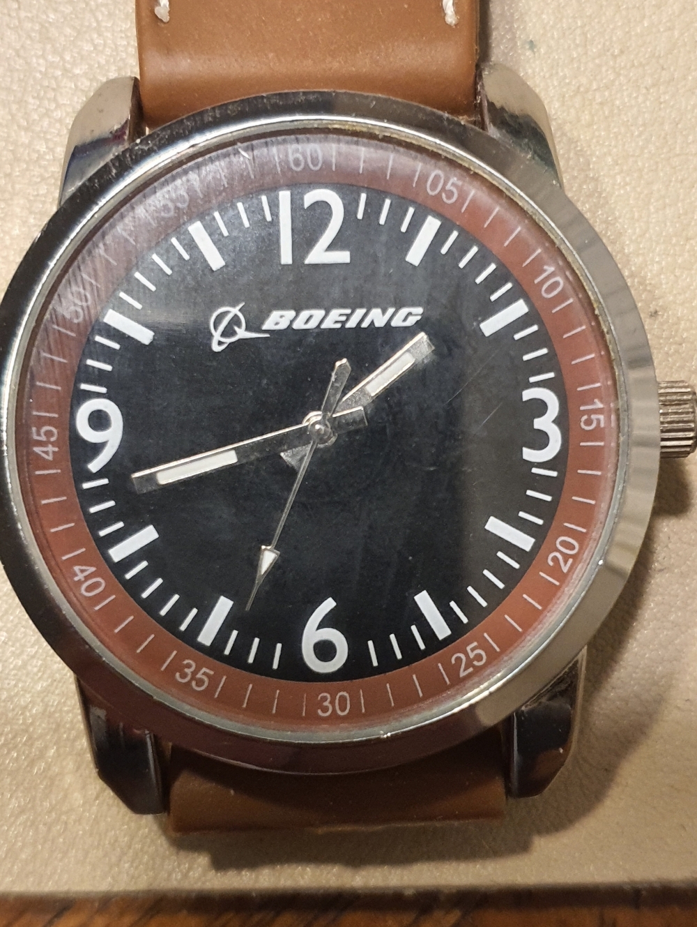 Boeing Time To Go Silver/Black/Brown Silicone Men's Watch